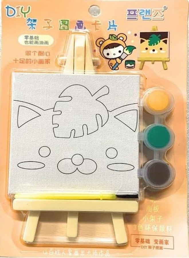 LUOSHI DIY Small Painting kit with 3.5 inch x 3.5 inch Canvas, 3 Paints, Brush and Easel,Art & Craft Combo Set Mini Canvas Painting Kit Easel Stand, Painting Canvas Board Random Design - Image 5